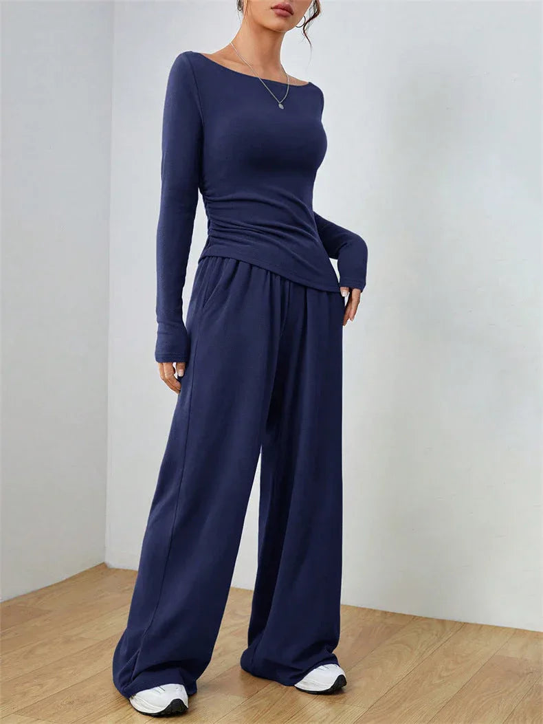 Boat Neck Wide Leg Two-Piece Set - View 16 | WEUXS