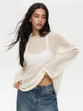 Oversized knit pullover sweater with boat neckline - View 10 | WEUXS