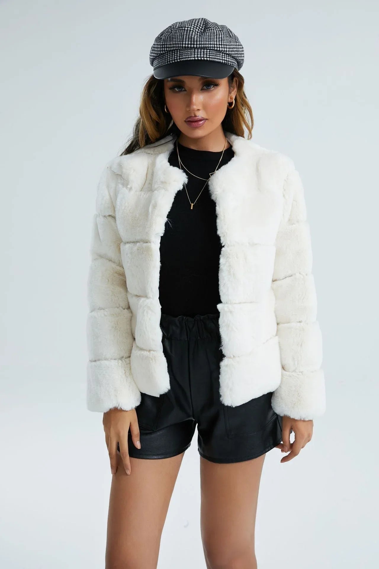 Blush Pink Faux Fox Fur Paneled Jacket - WEUXS