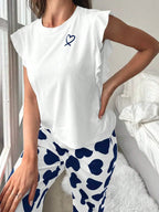Heart Print Pajama Set with Ruffle Sleeves - View 24 | WEUXS