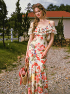French Style Floral Print Midi Dress