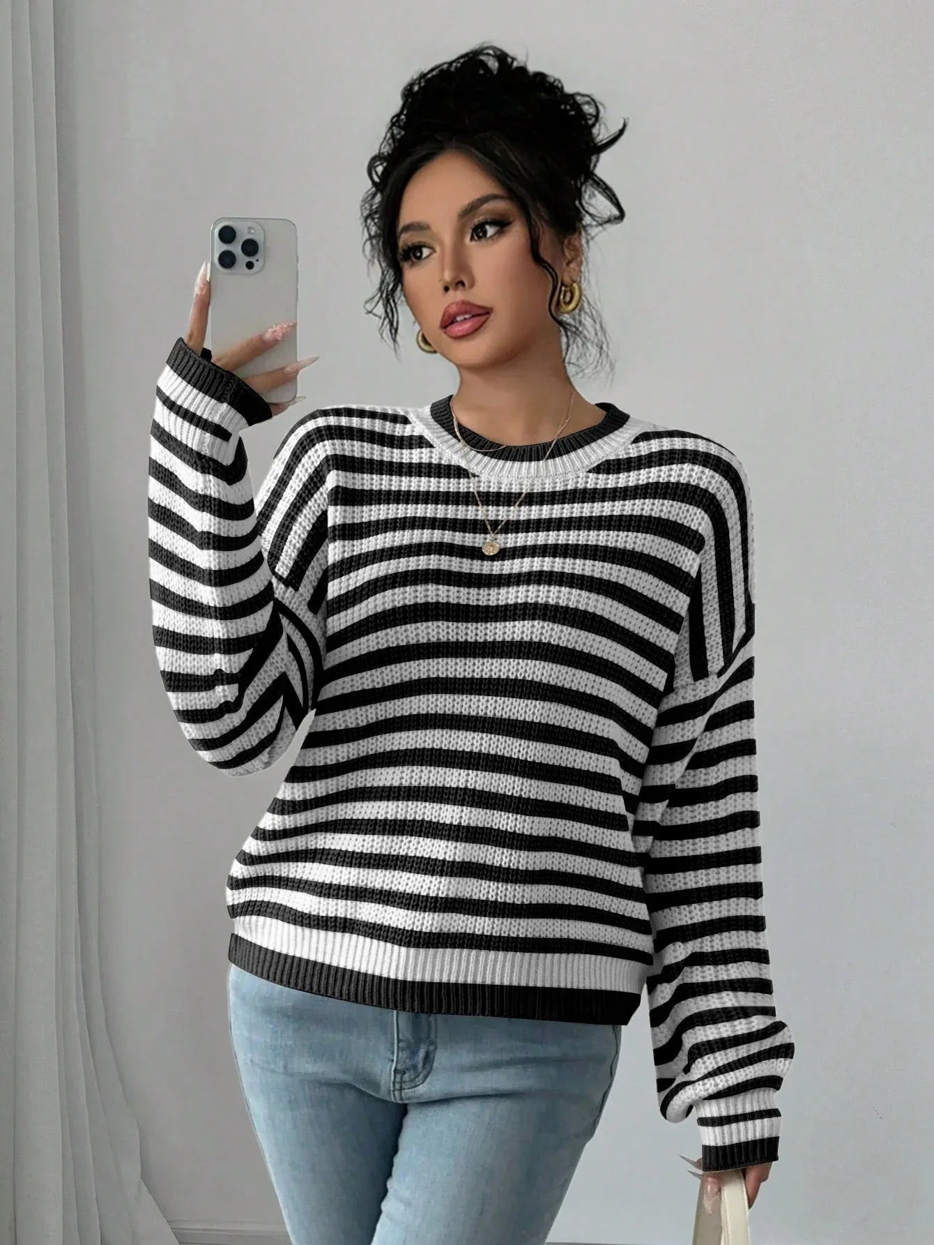 Striped Knit Sweater - View 9 | WEUXS