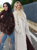 Elegant chevron textured faux fur maxi coat - View 10 | WEUXS
