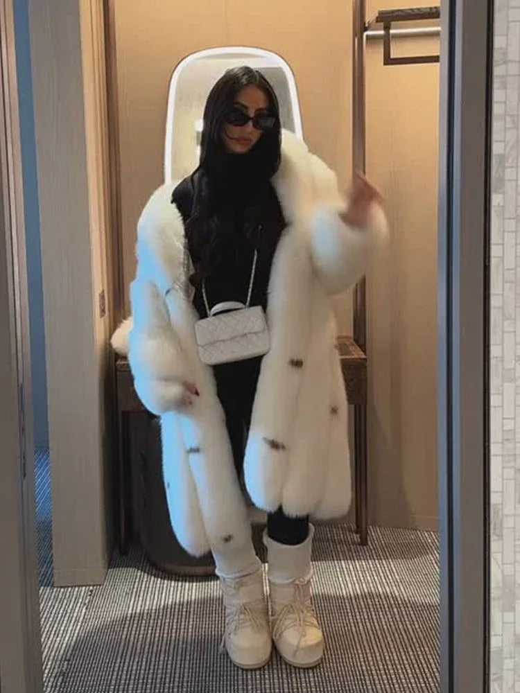 Opulent Ivory Tiered Faux Fur Long Coat - WEUXS