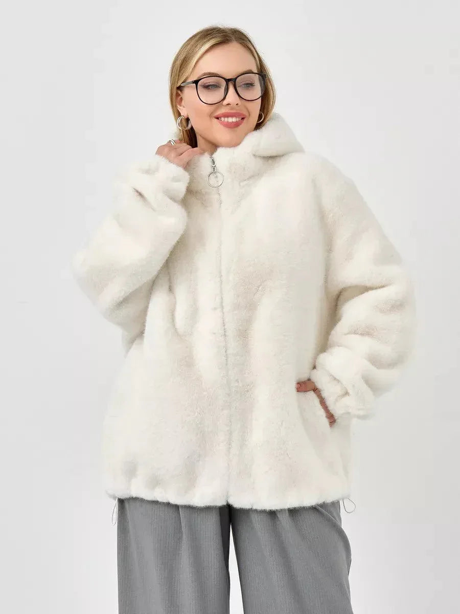 Midnight Velvet Faux Mink Zip-Up Coat - WEUXS