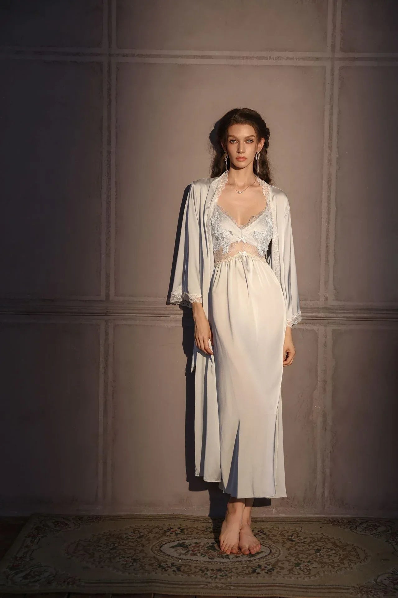 French Lace Satin Nightgown - View 11 | WEUXS