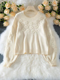 3D Daisy Embroidered Knit Sweater - View 6 | WEUXS