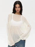 Oversized knit pullover sweater with boat neckline - View 9 | WEUXS