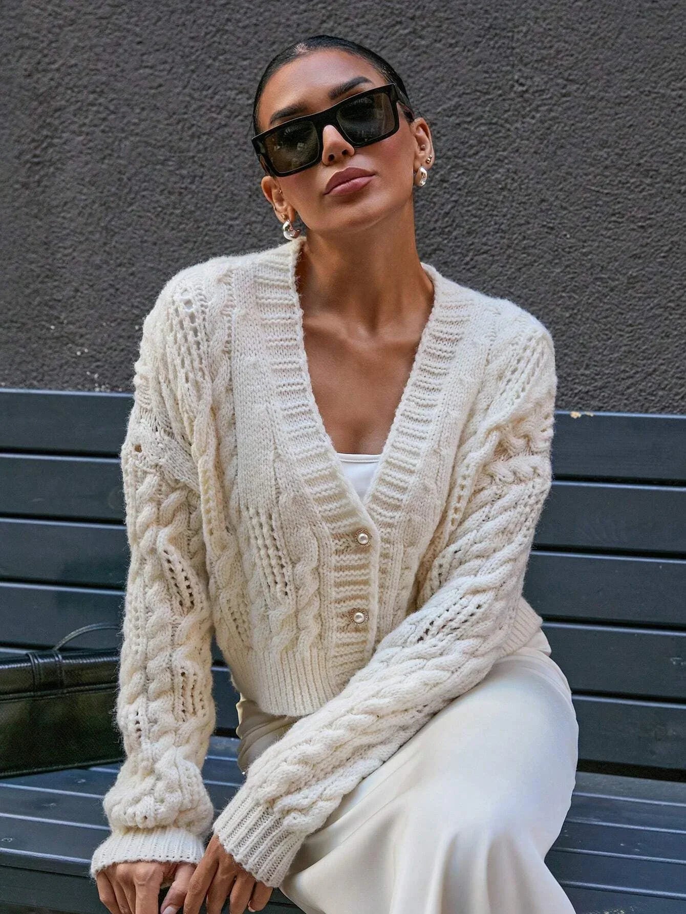 Vintage Vanilla Cable Knit Cardigan - WEUXS