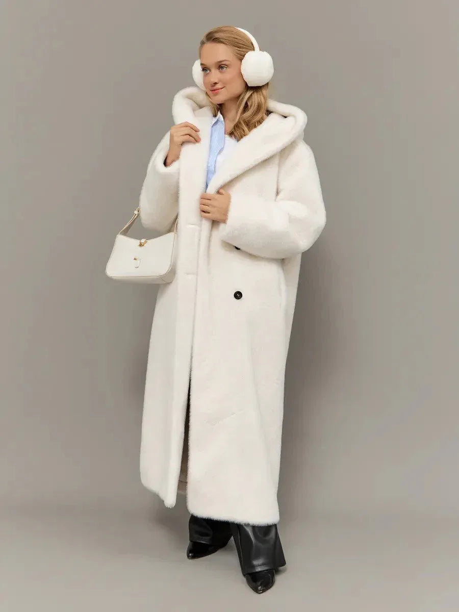 Long hooded faux fur coat - View 6 | WEUXS