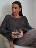 Oversized knit pullover sweater with boat neckline - View 16 | WEUXS