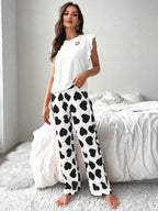Heart Print Pajama Set with Ruffle Sleeves - View 10 | WEUXS