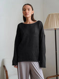 Oversized knit pullover sweater with boat neck - View 15 | WEUXS