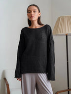 Oversized knit pullover sweater with boat neck - View 15 | WEUXS