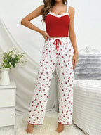 Pink Ribbed Cami & Floral Pants Pajama Set - WEUXS