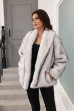 Grey Faux Fur Belted Coat - View 10 | WEUXS