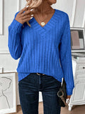 Wide ribbed knit V-neck top - View 10 | WEUXS
