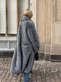 Opulent Silver Grey Faux Fur Maxi Coat - WEUXS
