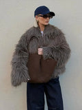 Luxe Dark Taupe Shaggy Faux Fur Jacket - WEUXS