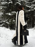 Avant-Garde Black & White Vertical Stripe Faux Fur Maxi Coat - WEUXS