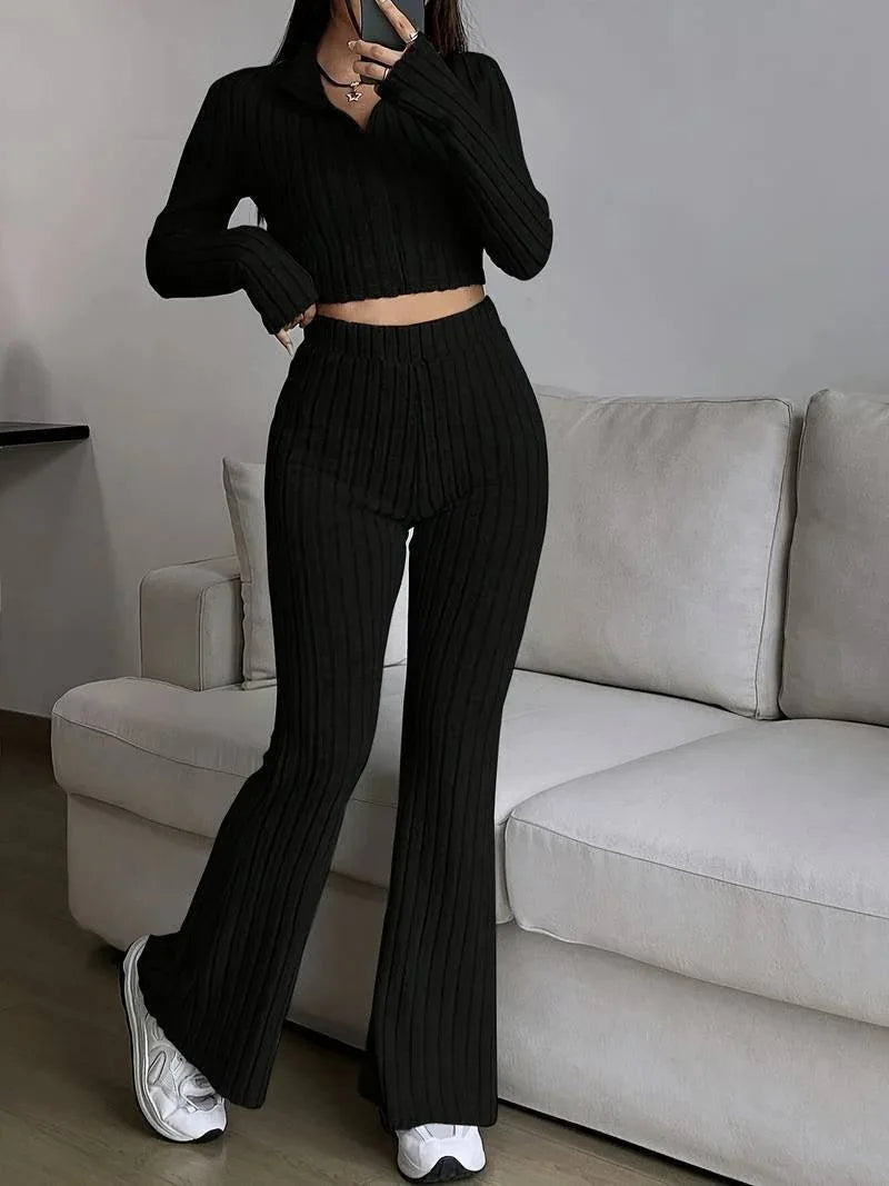 Vintage Moss Ribbed Knit Two-Piece Set - View 8 | WEUXS