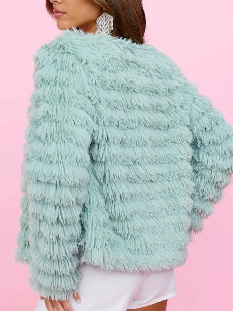 Chic Taupe Shaggy Faux Fur Mid-Length Coat - WEUXS