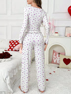 Ribbed pajama set with heart print and decorative bows - View 20 | WEUXS