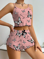 Ribbed butterfly print cami and shorts set - View 26 | WEUXS