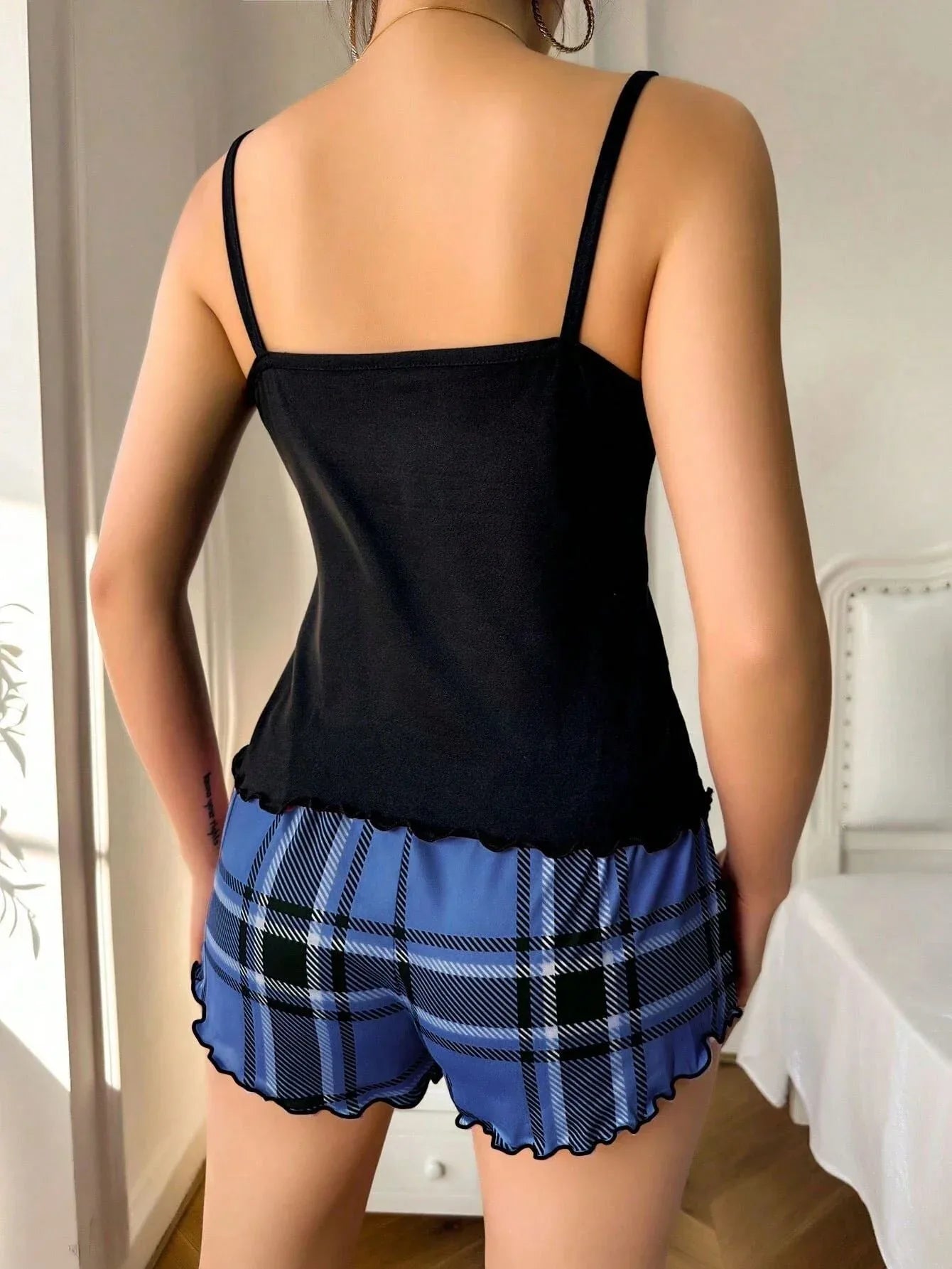 Plaid Heart Print Cami & Shorts Loungewear Set Secondary image
