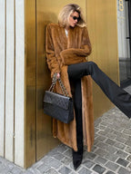 Opulent Caramel Faux Mink Maxi Coat - WEUXS