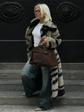 Vintage Zebra Stripe Faux Fur Long Coat - WEUXS