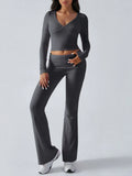 V-Neck Knit Crop Top and Flare Pants Set - View 25 | WEUXS