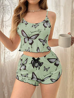 Ribbed butterfly print cami and shorts set - View 19 | WEUXS