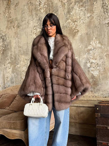 Luxe Mocha Mink-Style Faux Fur Coat - WEUXS