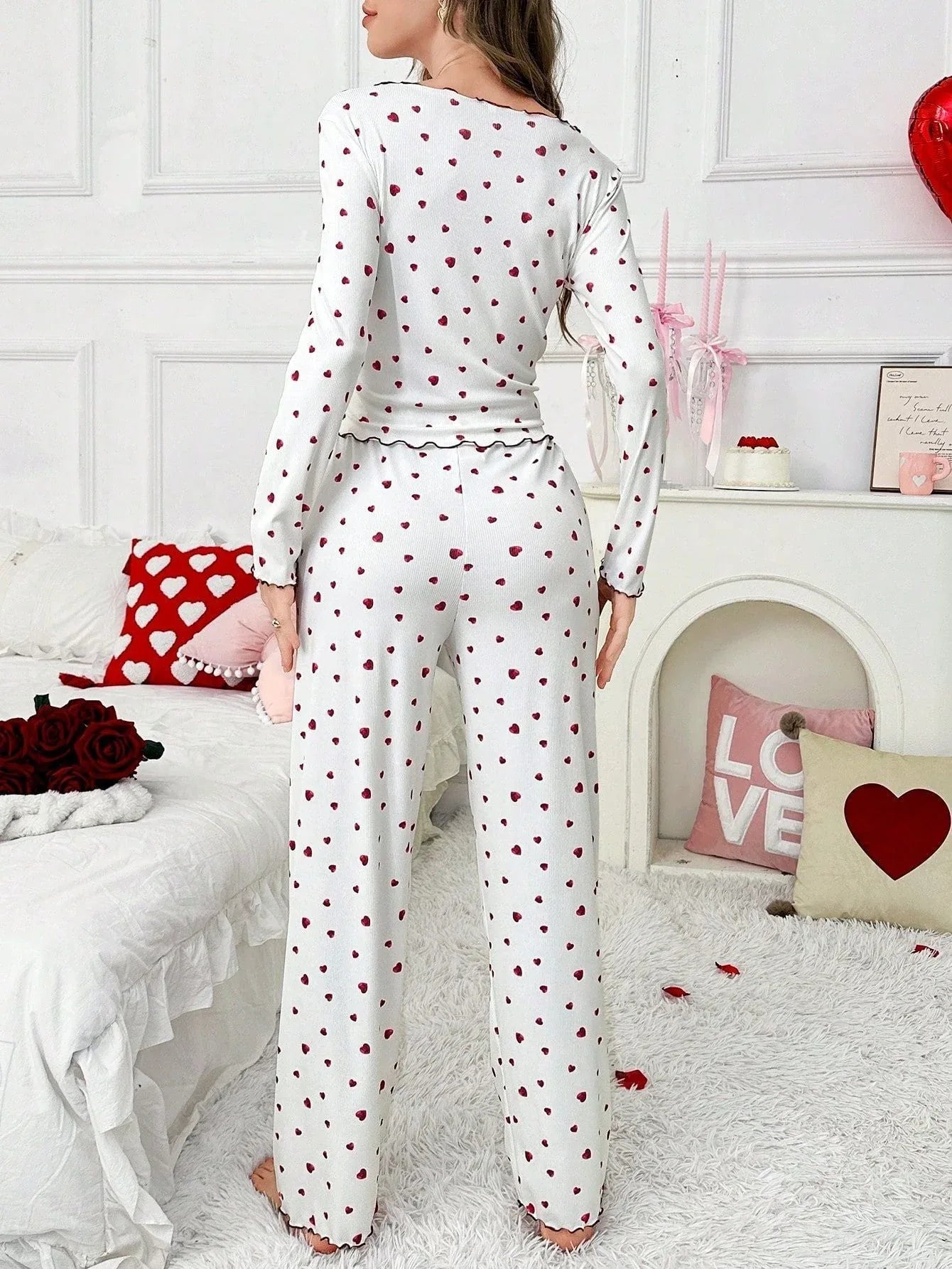 Ribbed Pajama Set with Heart Print Secondary image