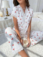 Ribbed Cherry Pajama Set - View 24 | WEUXS