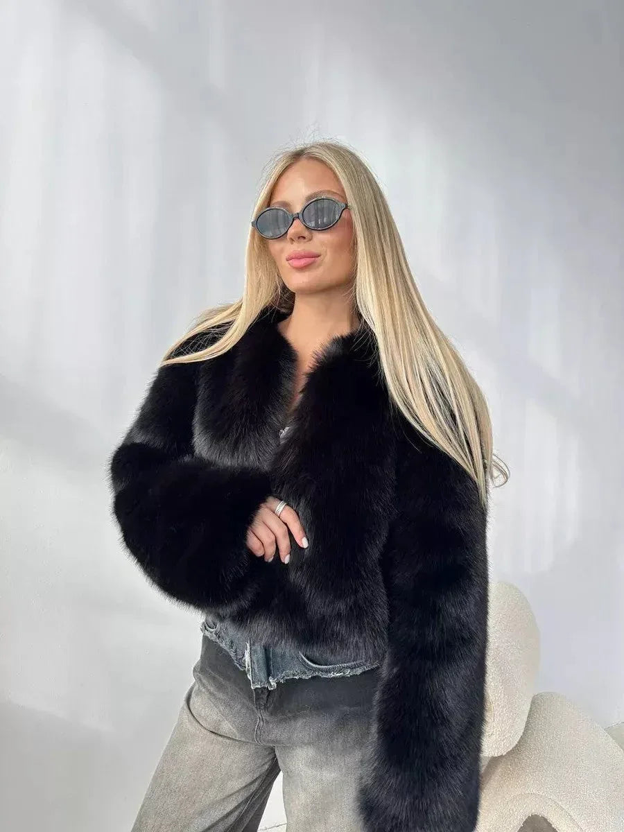 Snow Angel White Faux Fur Cropped Jacket - WEUXS