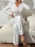 Ribbed heart print pajama set - View 9 | WEUXS