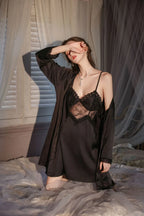 Satin Lace Robe Set - View 20 | WEUXS