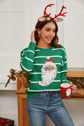 Sparkling Santa Striped Knit Sweater - WEUXS