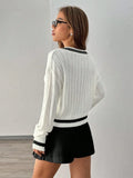 Ivy League V-Neck Cable Knit Sweater - WEUXS