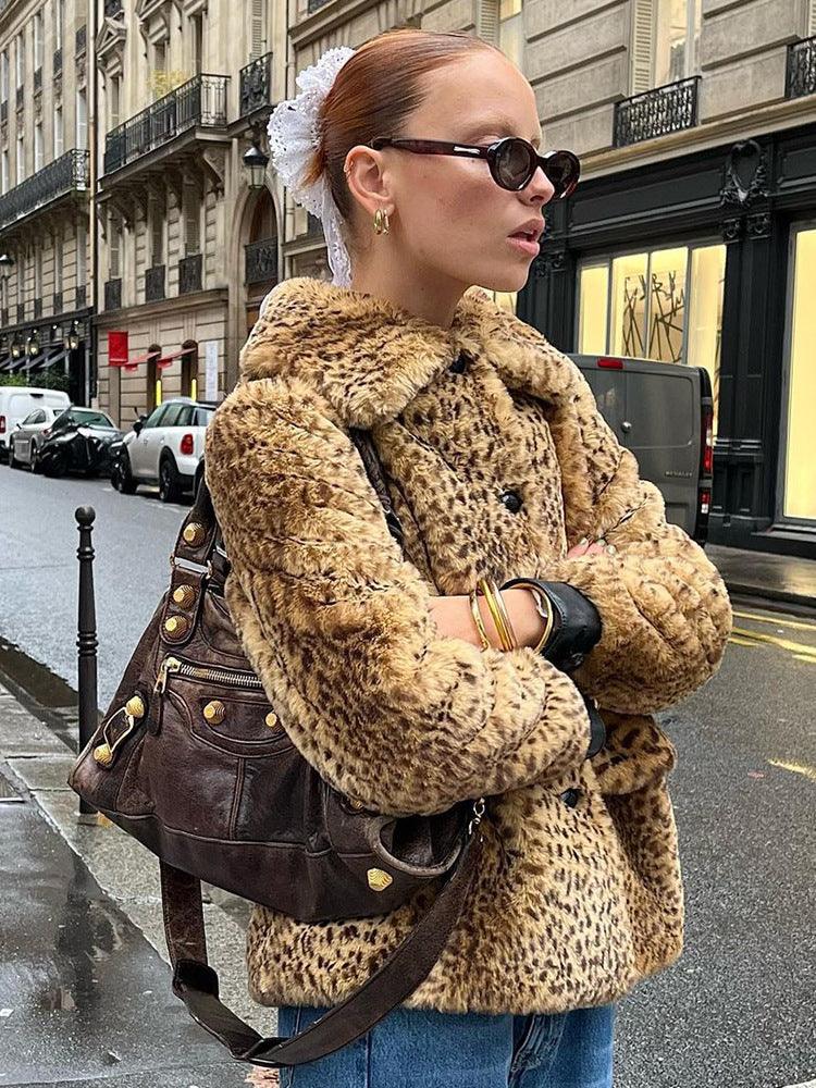 Vintage Leopard Print Faux Fur Jacket - WEUXS