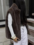 Luxe Mocha Brown Faux Fur Zip-Up Vest - WEUXS