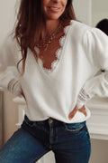Lace Trim V-Neck Knit Sweater - View 6 | WEUXS