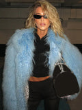 Icy Blue Mongolian Style Shaggy Faux Fur Jacket - WEUXS