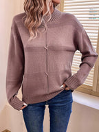 Dusty Rose Textured Mock Neck Knit Sweater - WEUXS