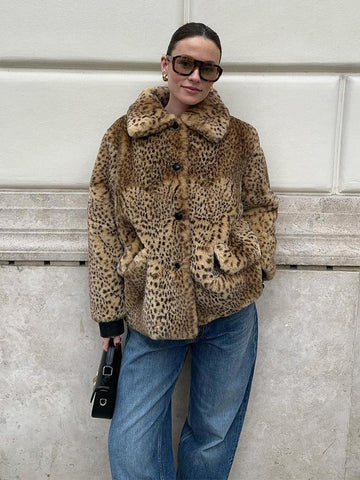 Vintage Leopard Print Faux Fur Jacket - WEUXS
