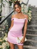 Off Shoulder Satin Mini Dress - View 16 | WEUXS