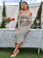 Off Shoulder Knit Midi Dress - View 6 | WEUXS