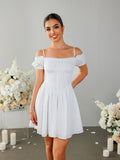 Off Shoulder Puff Sleeve Mini Dress - View 6 | WEUXS